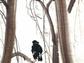 花鸟画《八哥醉柳》,粗犷和清雅编织的春天